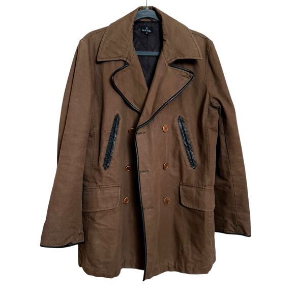 Paul Smith Men's Canvas Peacoat Coat Jacket Size M with Black Leather Trim - Picture 4 of 8
